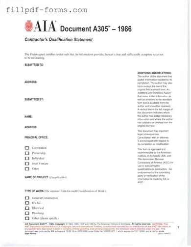 AIA A305 PDF Form