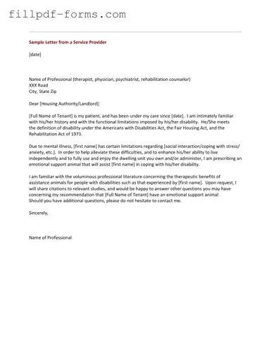 Emotional Support Animal Letter PDF Form
