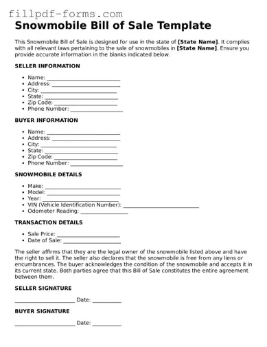 Fillable Snowmobile Bill of Sale Template