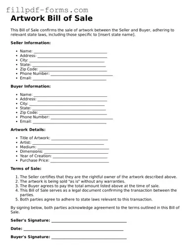 Fillable Artwork Bill of Sale Template