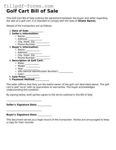 Fillable Golf Cart Bill of Sale Template