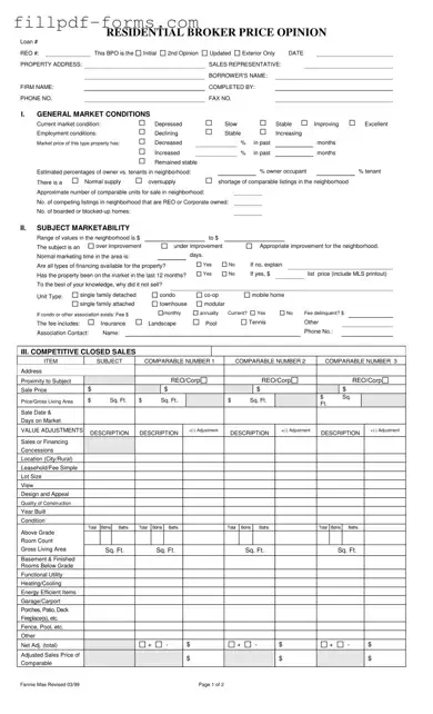Broker Price Opinion PDF Form