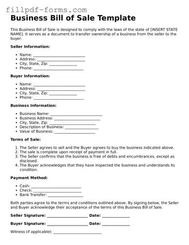 Fillable Business Bill of Sale Template