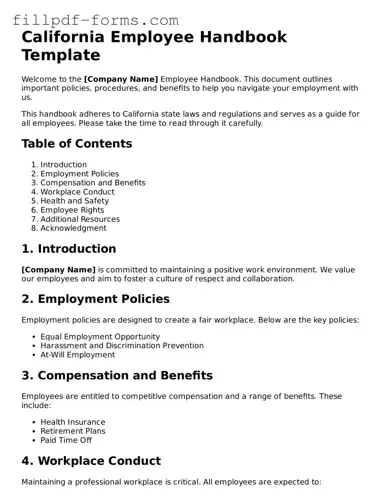 Fillable Employee Handbook Template for the State of California