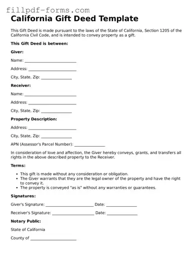 Fillable Gift Deed Template for the State of California