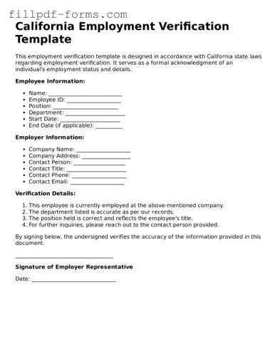 Fillable Employment Verification Template for the State of California