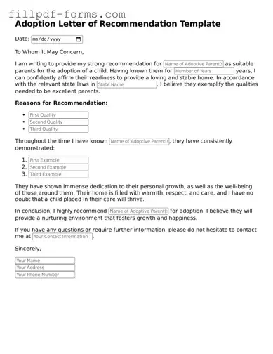 Fillable Adoption Letter of Recommendation Template