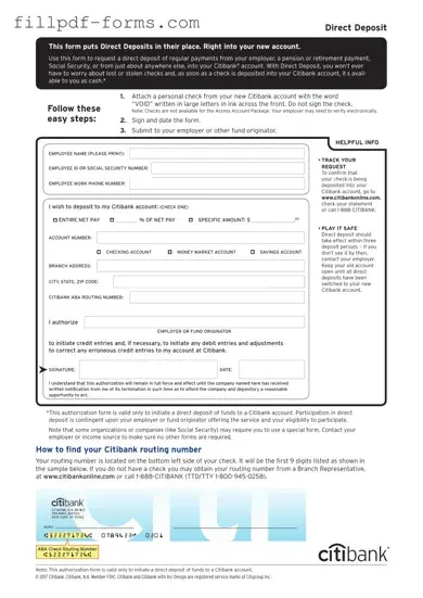 Citibank Direct Deposit PDF Form