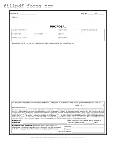 Construction proposal form PDF Form