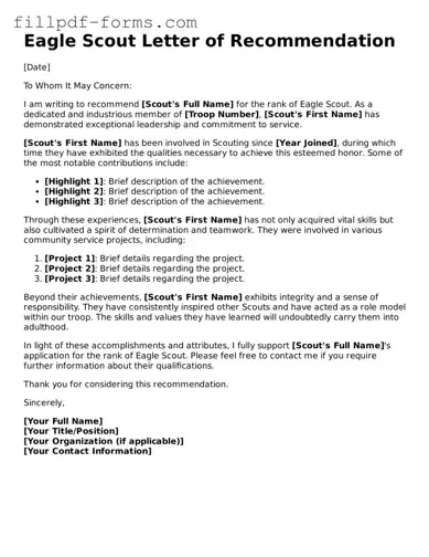 Fillable Eagle Scout Letter of Recommendation Template