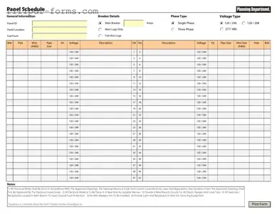 Electrical Panel Schedule PDF Form