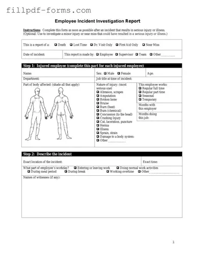 Employee Accident Report PDF Form