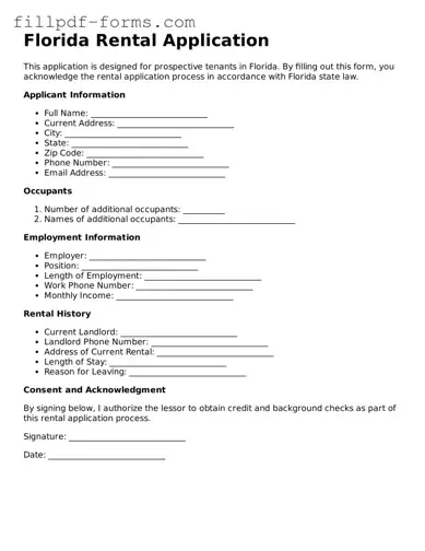 Fillable Rental Application Template for the State of Florida