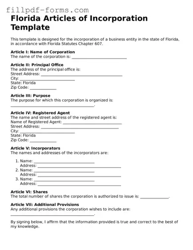 Fillable Articles of Incorporation Template for the State of Florida