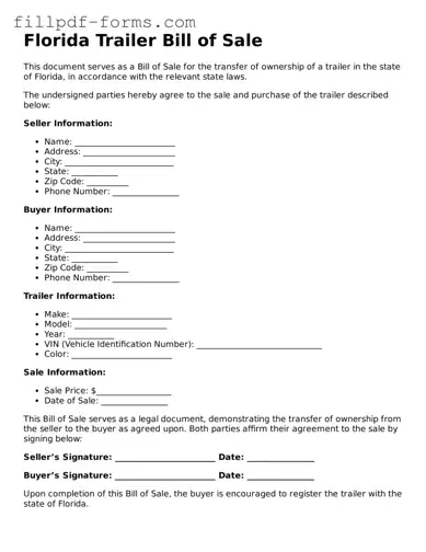 Fillable Trailer Bill of Sale Template for the State of Florida