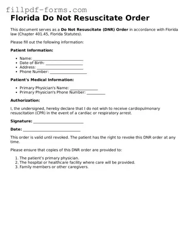 Fillable Do Not Resuscitate Order Template for the State of Florida