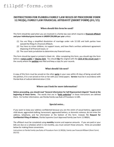 Florida Financial Affidavit Short 12.902(b) PDF Form