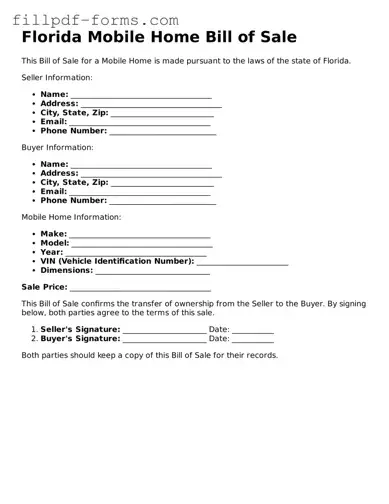 Fillable Mobile Home Bill of Sale Template for the State of Florida