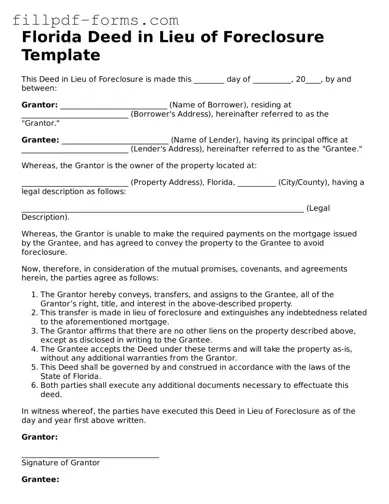 Fillable Deed in Lieu of Foreclosure Template for the State of Florida