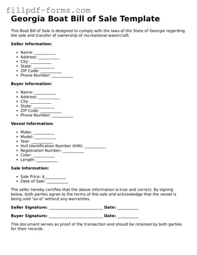 Fillable Boat Bill of Sale Template for the State of Georgia