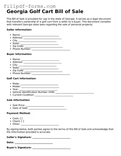 Fillable Golf Cart Bill of Sale Template for the State of Georgia