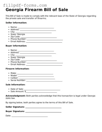 Fillable Firearm Bill of Sale Template for the State of Georgia