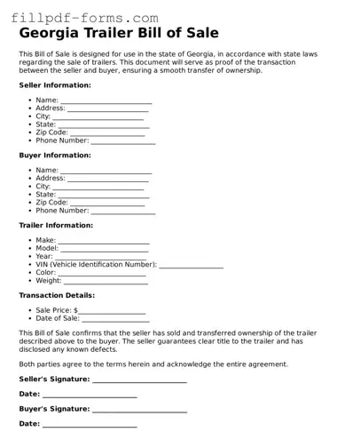 Fillable Trailer Bill of Sale Template for the State of Georgia