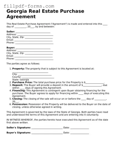Fillable Real Estate Purchase Agreement Template for the State of Georgia