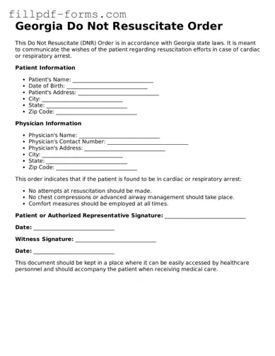 Fillable Do Not Resuscitate Order Template for the State of Georgia