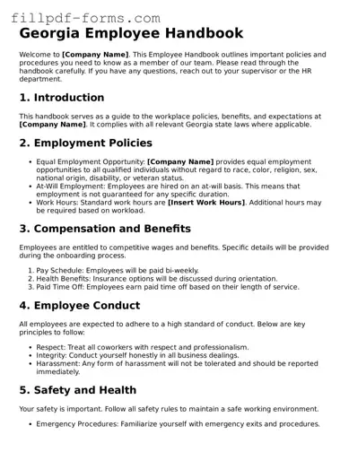 Fillable Employee Handbook Template for the State of Georgia