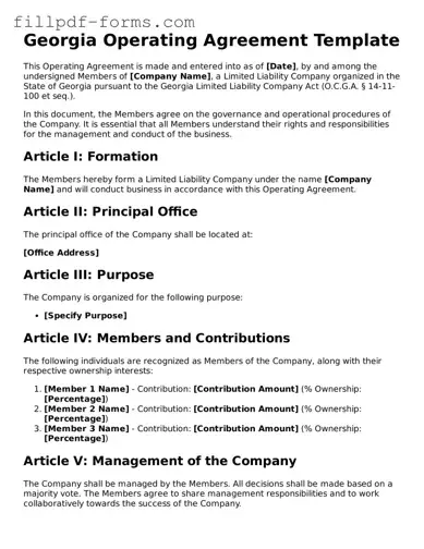 Fillable Operating Agreement Template for the State of Georgia
