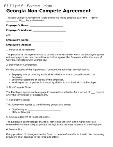 Fillable Non-compete Agreement Template for the State of Georgia