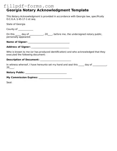 Fillable Notary Acknowledgement Template for the State of Georgia