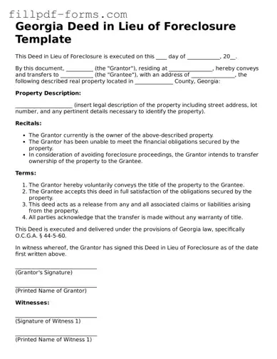 Fillable Deed in Lieu of Foreclosure Template for the State of Georgia