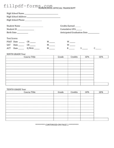 High School Transcript PDF Form