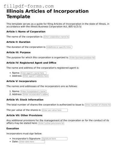Fillable Articles of Incorporation Template for the State of Illinois