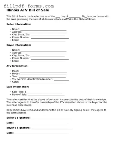Fillable ATV Bill of Sale Template for the State of Illinois