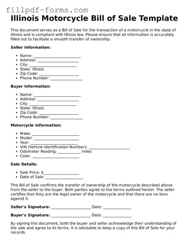 Fillable Motorcycle Bill of Sale Template for the State of Illinois