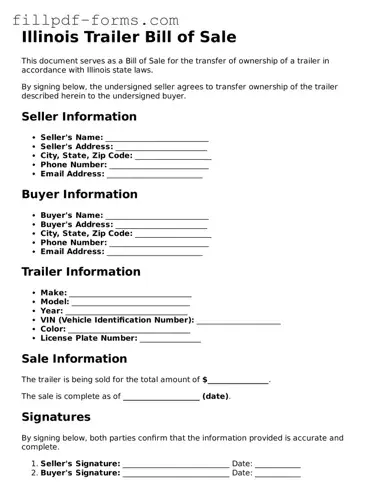 Fillable Trailer Bill of Sale Template for the State of Illinois