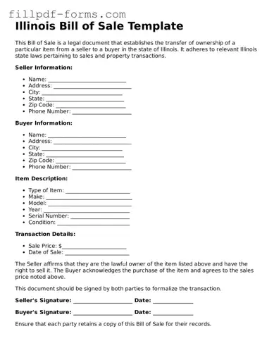 Fillable Bill of Sale Template for the State of Illinois