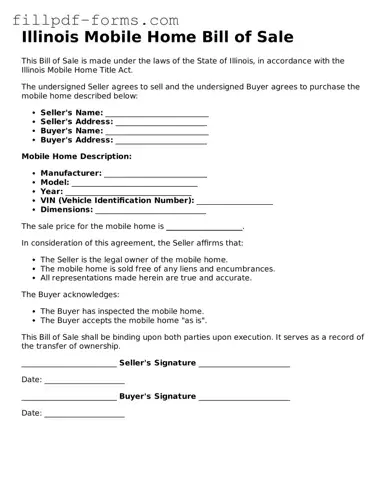 Fillable Mobile Home Bill of Sale Template for the State of Illinois