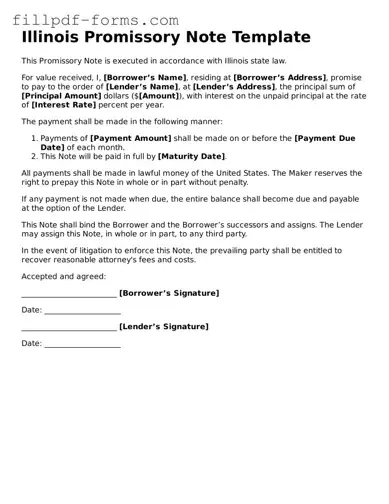 Fillable Promissory Note Template for the State of Illinois