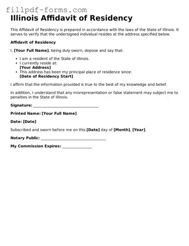 Fillable Affidavit of Residency Template for the State of Illinois