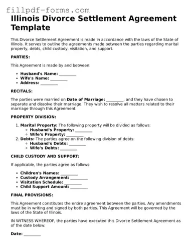 Fillable Divorce Settlement Agreement Template for the State of Illinois