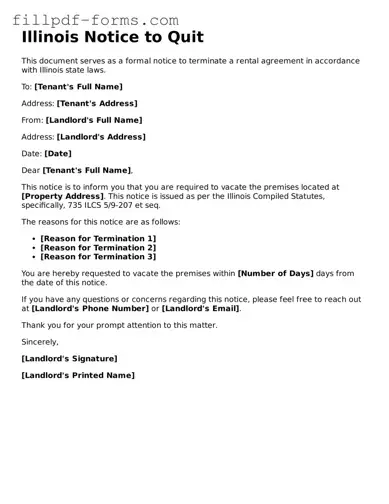 Fillable Notice to Quit Template for the State of Illinois