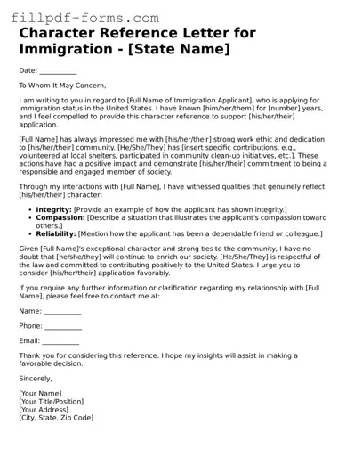 Fillable Character Reference Letter for Immigration Template