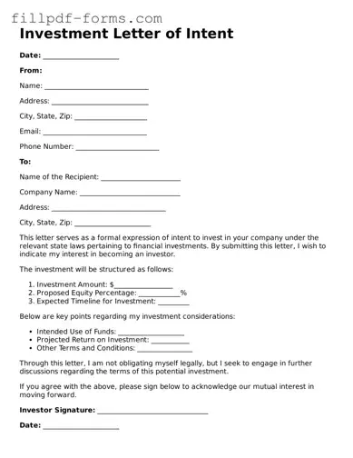 Fillable Investment Letter of Intent Template