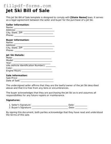 Fillable Jet Ski Bill of Sale Template