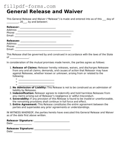 Fillable General Release and Waiver Template
