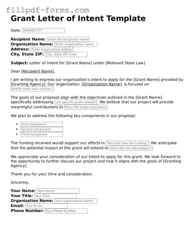 Fillable Grant Letter of Intent Template